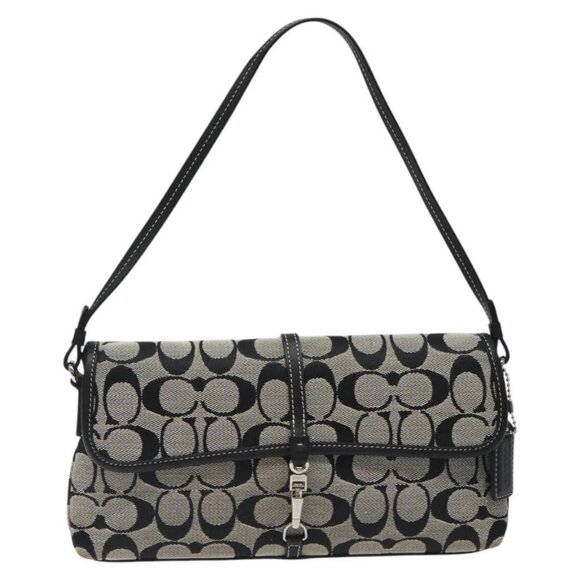 Coach Signature Hand Bag Canvas Gray Black Auth - Picture 12 of 16